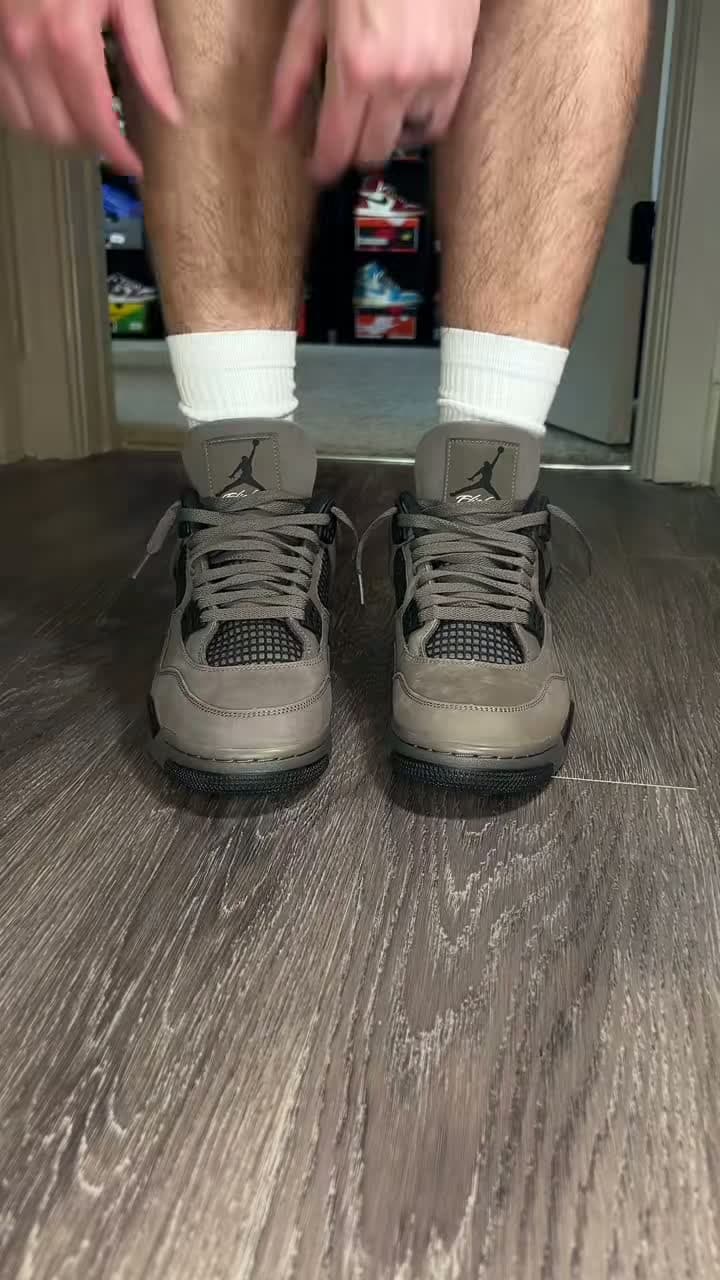 cover for On feet look 👀 Jordan 4 Retro Cave Stone - Which lace color should I rock? Black, Sail, White, or Pink? #sneakers #sneakerhead #lacegame