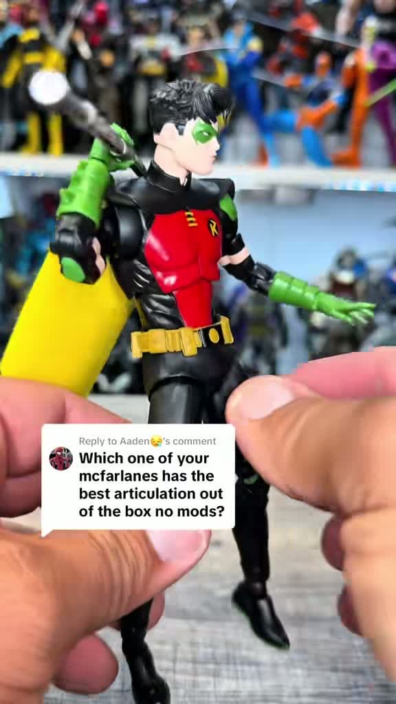 cover for Tim Drake Robin with next-level articulation out of the box! More Robins on this mold, please! 🤩 #DCComics #McFarlaneToys #ActionFigures