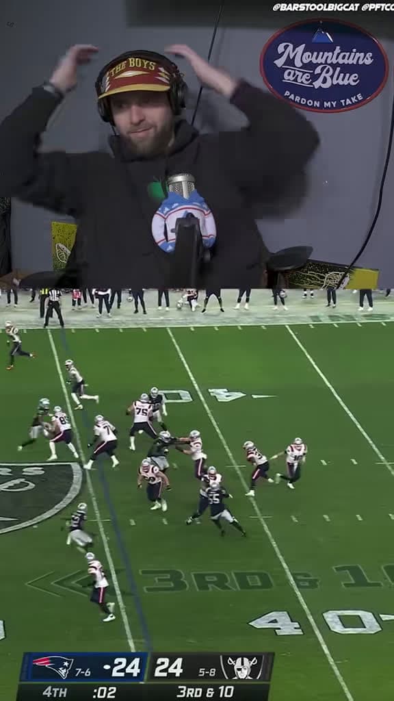 cover for PMT's wild reaction to the Patriots vs Raiders walkoff finish! 🏈🔥 #NFL #Patriots #Raiders