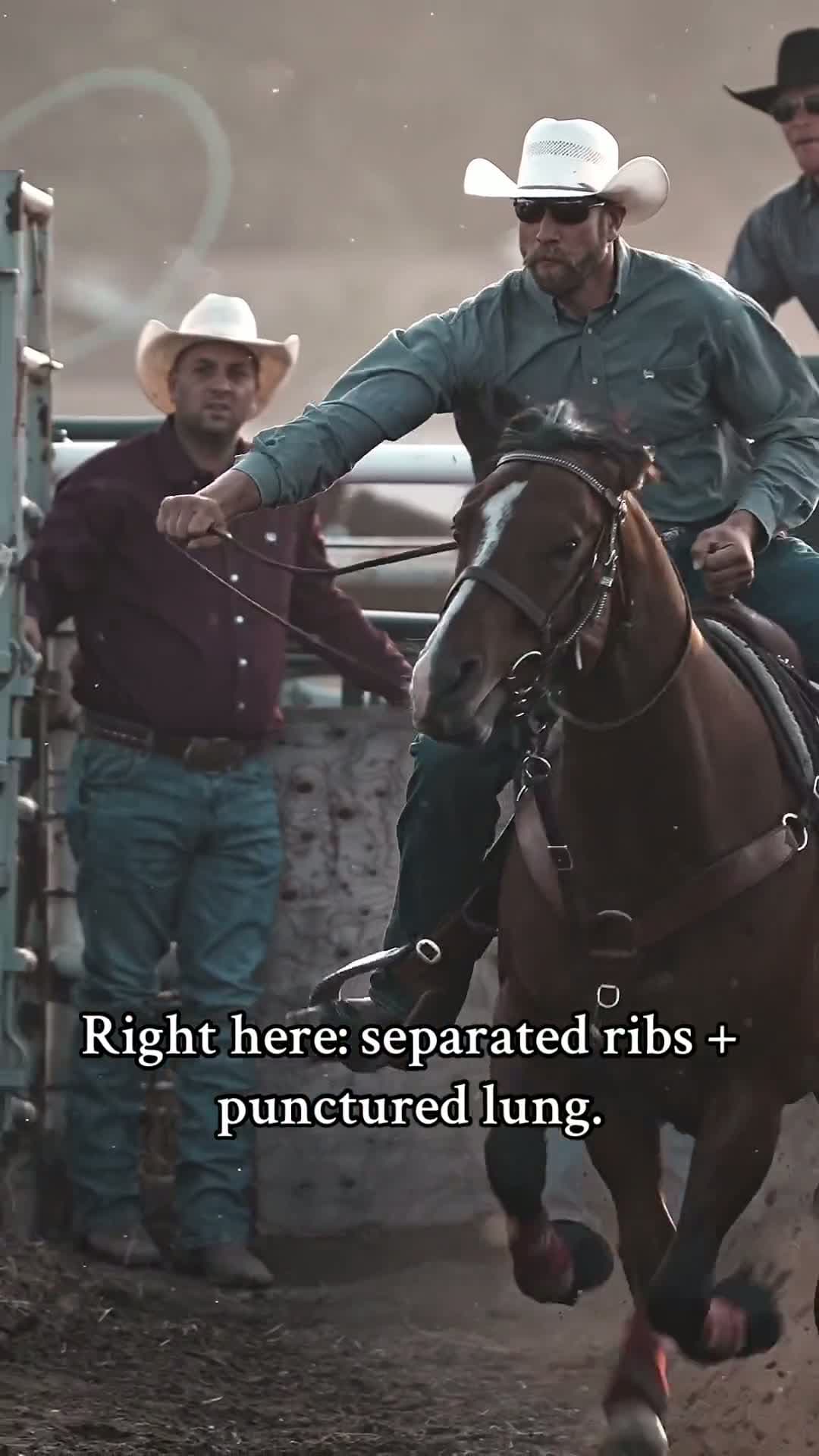 cover for Steer wrestling gone wrong: separated ribs and a punctured lung! 🐂💥 #SteerWrestling #ExtremeSports #Injury