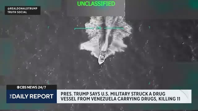 cover for Video shows U.S. strike against drug-carrying vessel from Venezuela, Trump administration says
