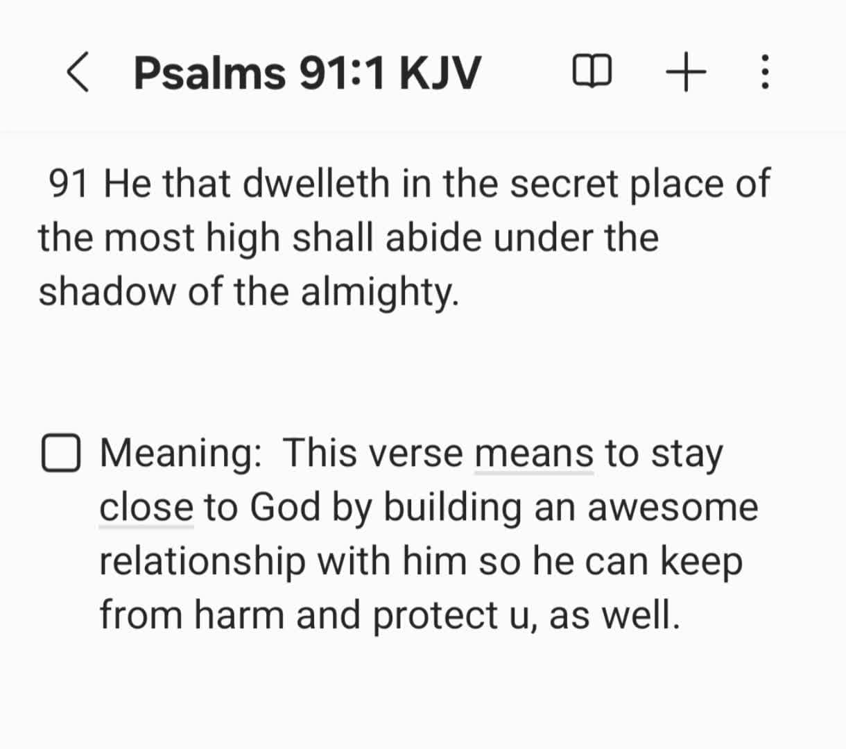cover for Psalms 91:1A relationship with God helps to give you protection and helps to keep safe from being harmed, as well.    