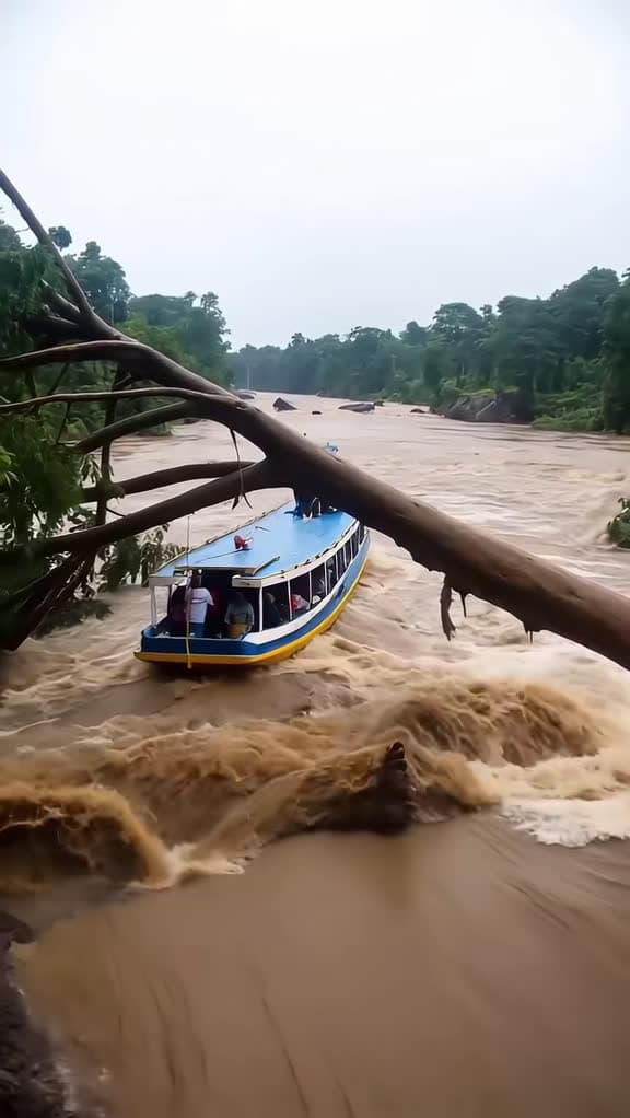 cover for Brave crews pull people to safety as floodwaters surge 💧 #Flood #Rescue #Disaster #Water #Bravery