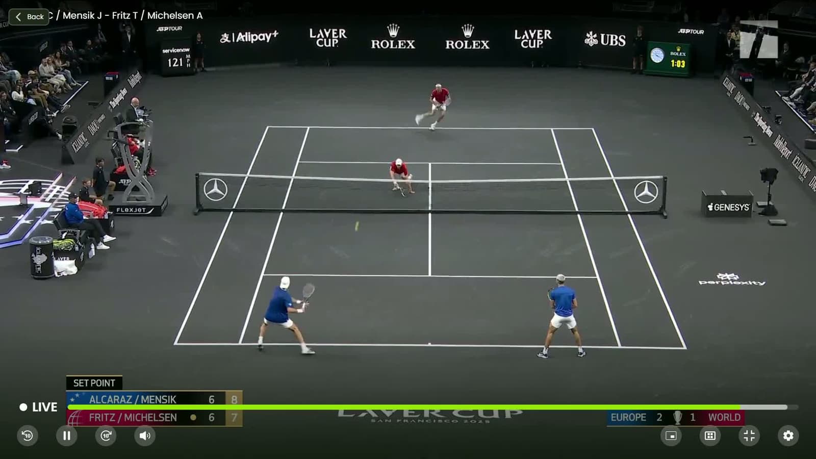 cover for Mensik fires a winner to take the first set and ignite Team Europe's energy! 💥🔥 #Tennis #Mensik #TeamEurope #Michelsen #Victory